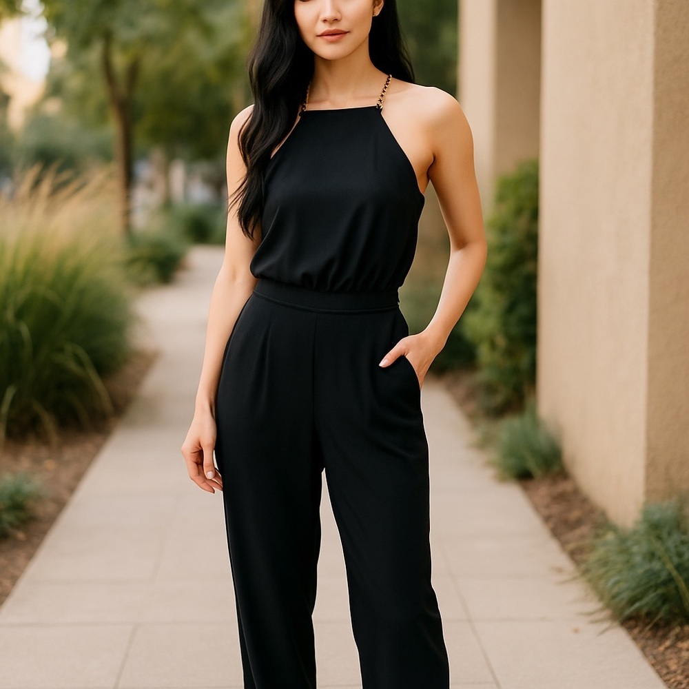 Laundry By Shelli Segal Black Halter Jumpsuit with Wide-Leg Design, size 2